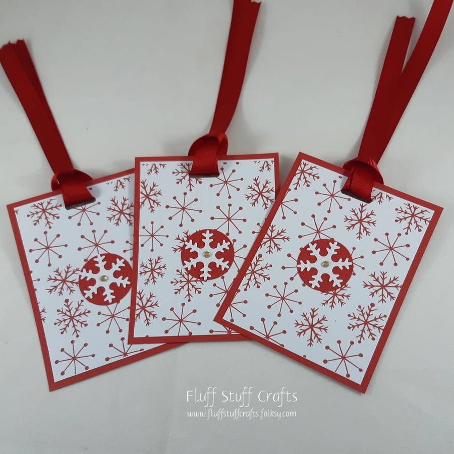 Handmade Christmas snowflake gift tags, pack of 3