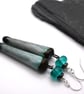 teal lampwork glass and ceramic spike earrings - Image 3
