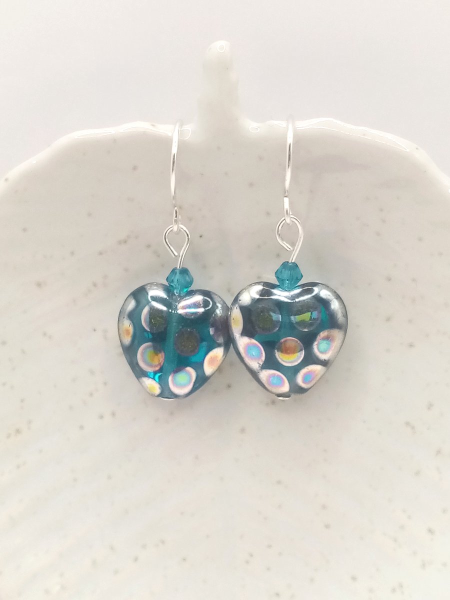 Czech Glass Heart Earrings, Gifts for her birthday, Christmas gift, Free Postage