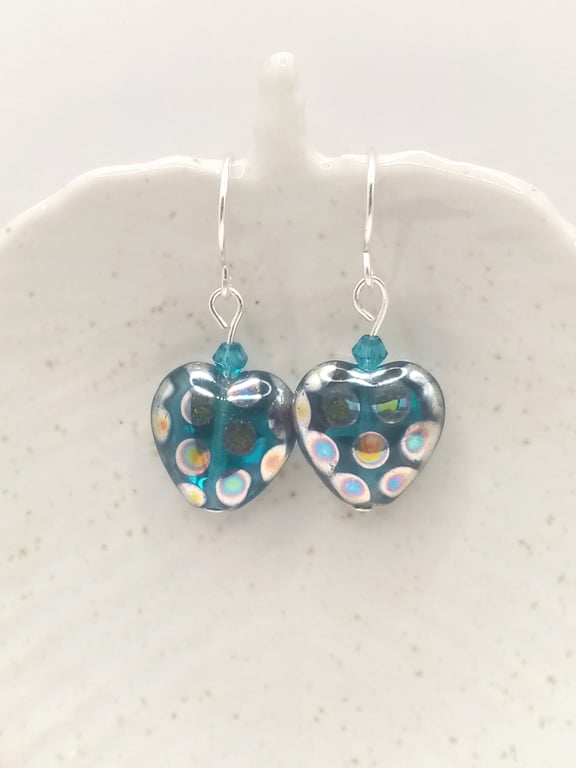Czech Glass Heart Earrings, Gifts for her birthday, Christmas gift, Free Postage