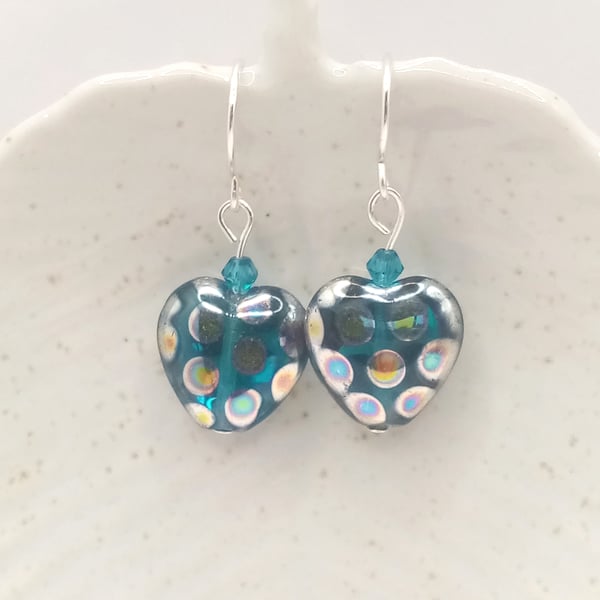 Czech Glass Heart Earrings, Gifts for her birthday, Christmas gift, Free Postage