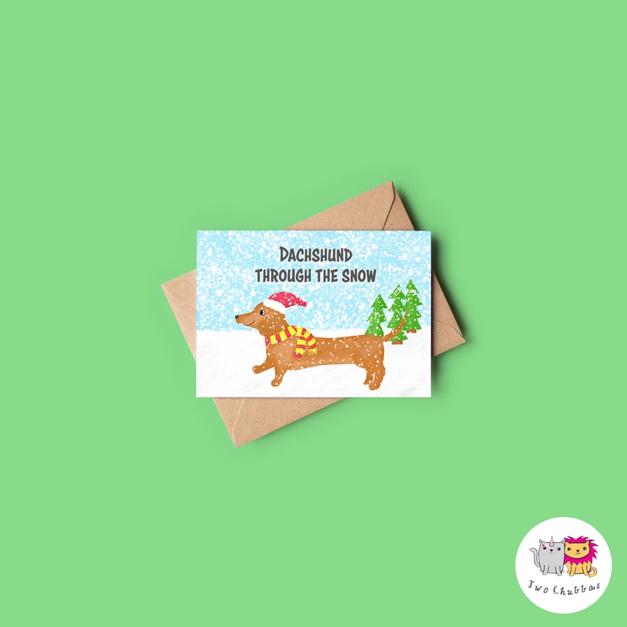 Image of Dachshund Christmas Card, A6 Christmas Card, Cute Animal Christmas Card