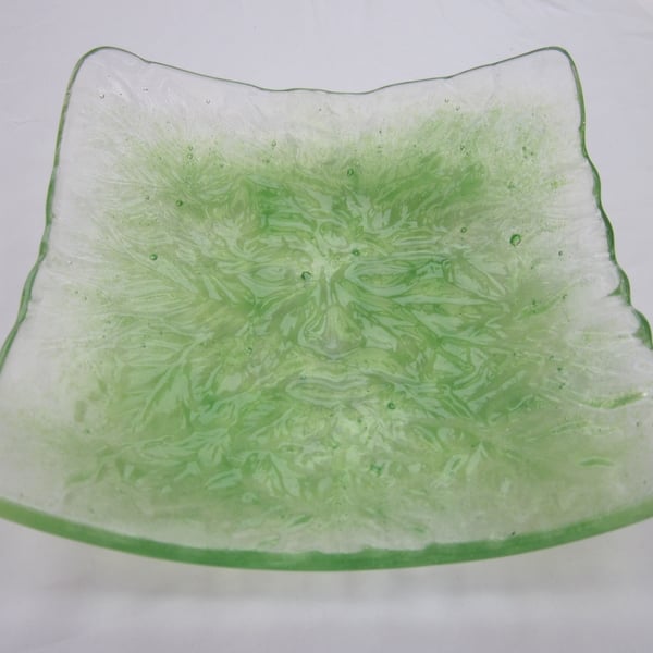 Handmade fused glass candy bowl - green man 1