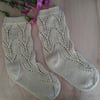 Hand-knitted lace pattern pure wool socks in natural white 