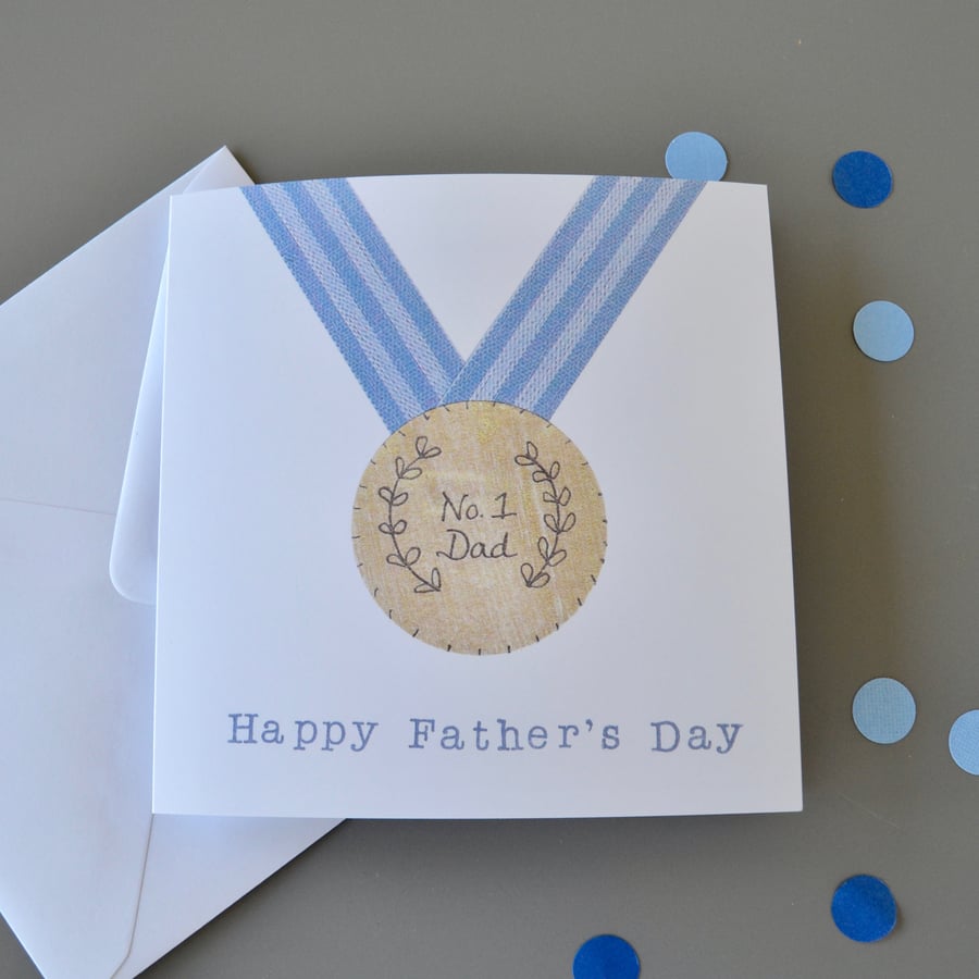 Father's Day Number One Dad Gold Medal Card