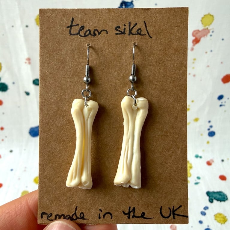 Plastic Bone Dinosaur Skeleton Toy Earrings - Old Stock - Super Seconds