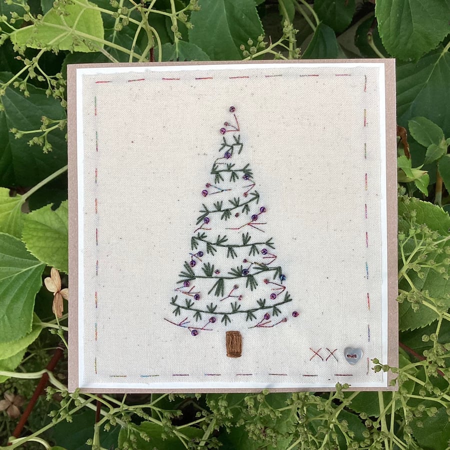 Made to order Little Sparkle 2 Fir Tree hand embroidered card