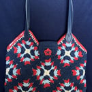 Granny square tote bag Navy Blue – magnetic tab top closing