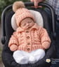 Hand Knitted Newborn Baby Coming Home Set –  Girls Peach Cardigan Hat & Mittens - Image 8