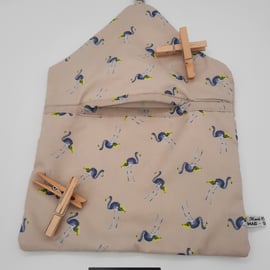 Clip on blue flamingo peg bag, free uk delivery 