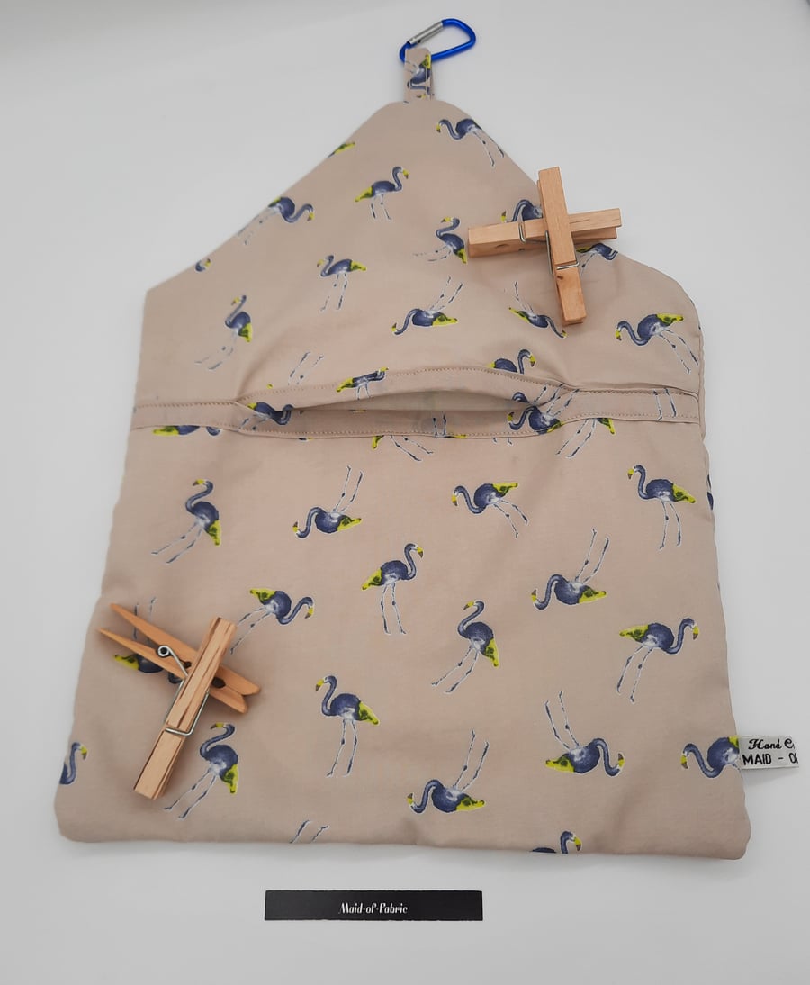 Clip on blue flamingo peg bag, free uk delivery 