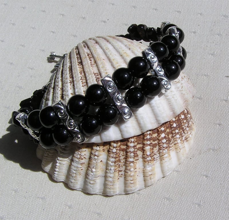 Black Onyx Gemstone Chakra Beaded Gothic Bracelet "Black Knight"