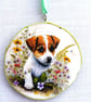 Jack Russell pup decoupaged log slice wall decoration. - Image 2