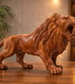 Hand-Carved Solid Wood Roaring Lion Sculpture Home Decor - Image 2