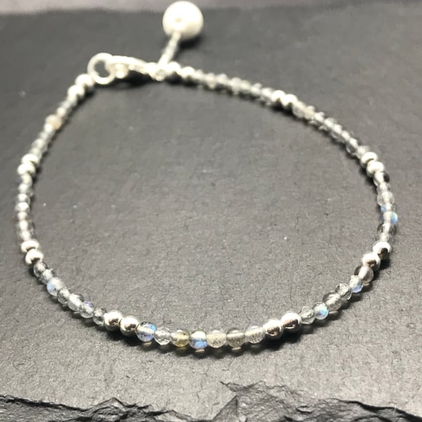 Dainty silver and Labradorite gemstone diffuser bracelet