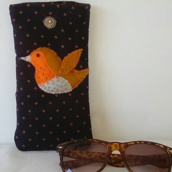 Robin Spectacle Case, Bird Glasses case, Blue Glasses case