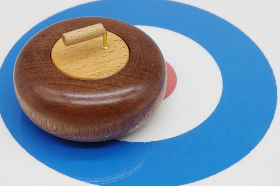 Wooden Ring Box. Handmade in the form of a miniature curling stone. 