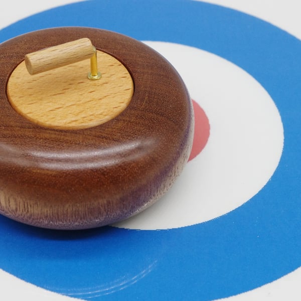 Wooden Ring Box. Handmade in the form of a miniature curling stone. 
