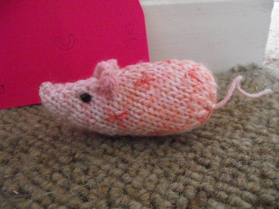 knitted mice - one hand knitted and embroidered mouse