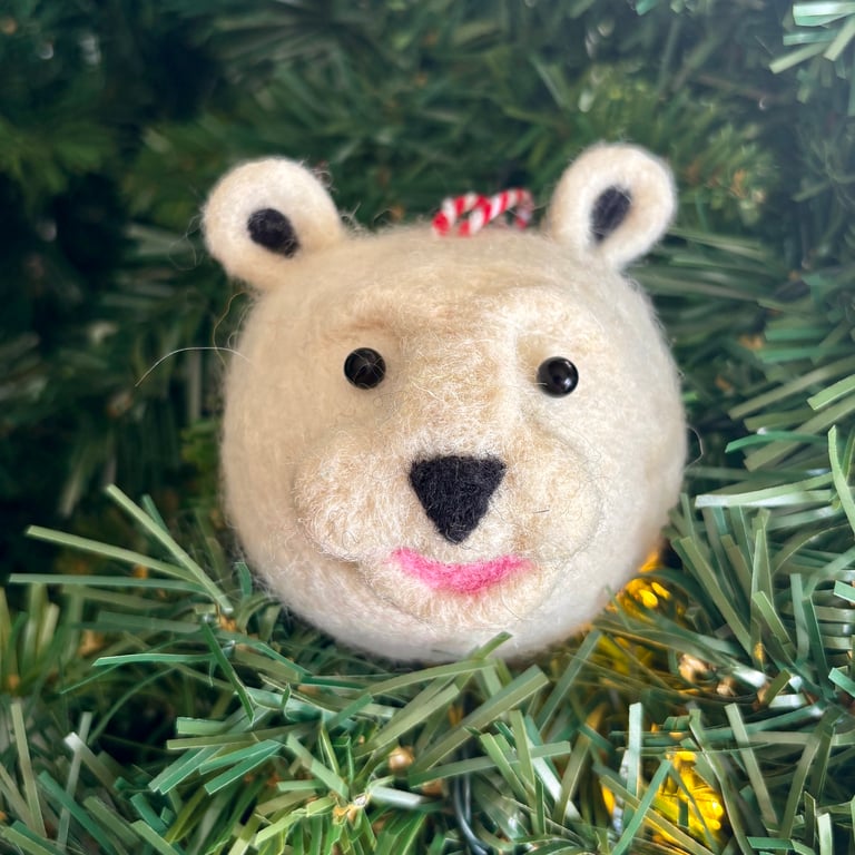 Small handmade needle felted wool Polar Bear bauble - made to order