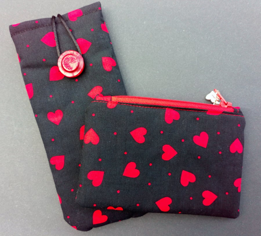 Little hearts glasses and coin purse set 140C