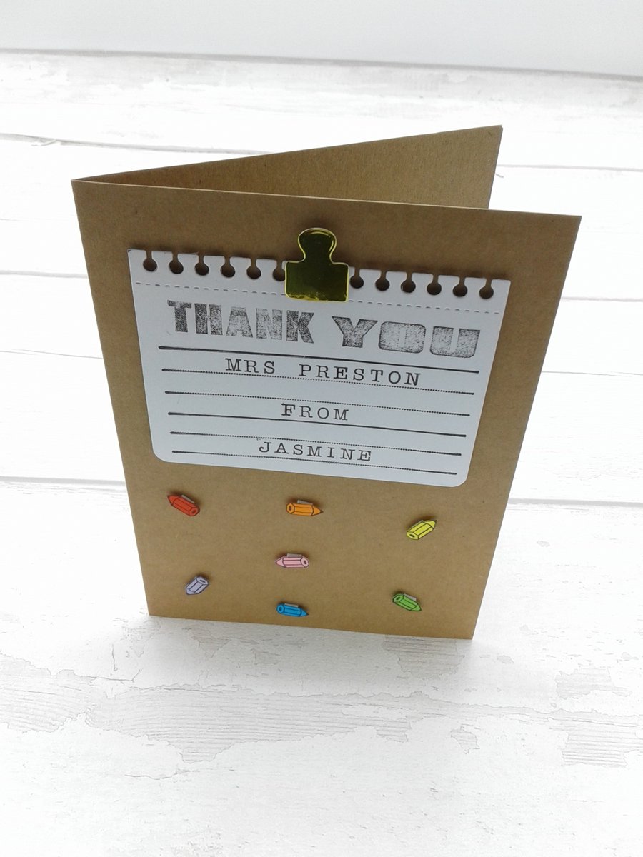 Teacher thank you card. Personalised. Teachers. Teaching Assistants. Nursery.