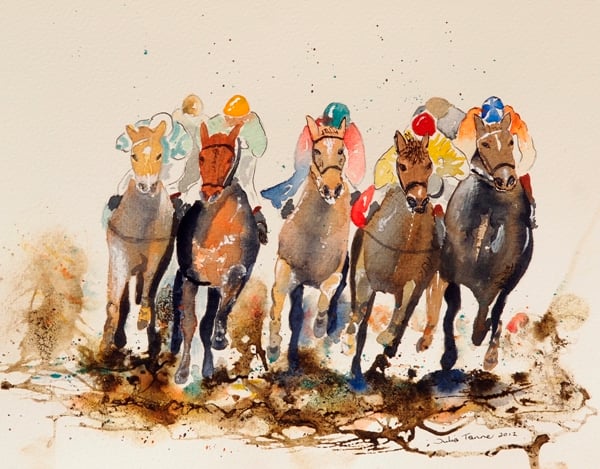 The final furlong, print of an original watercolour painting