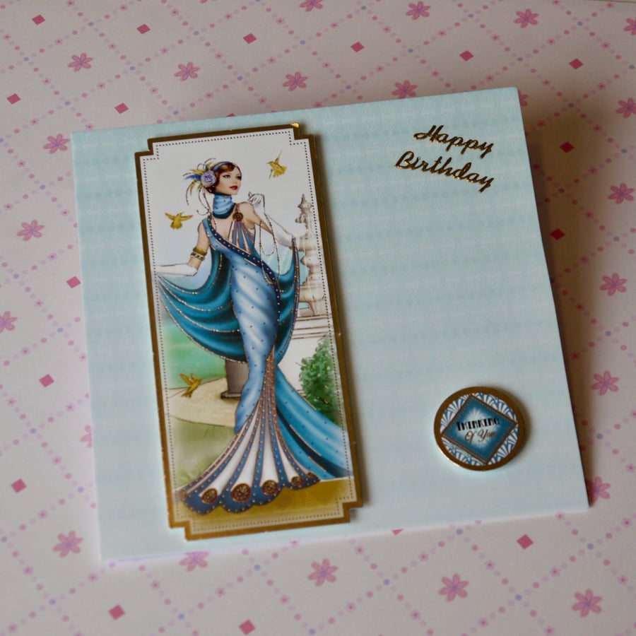 Happy Birthday Card for Her, Feminine Card for Family or Friends, Art Deco Style