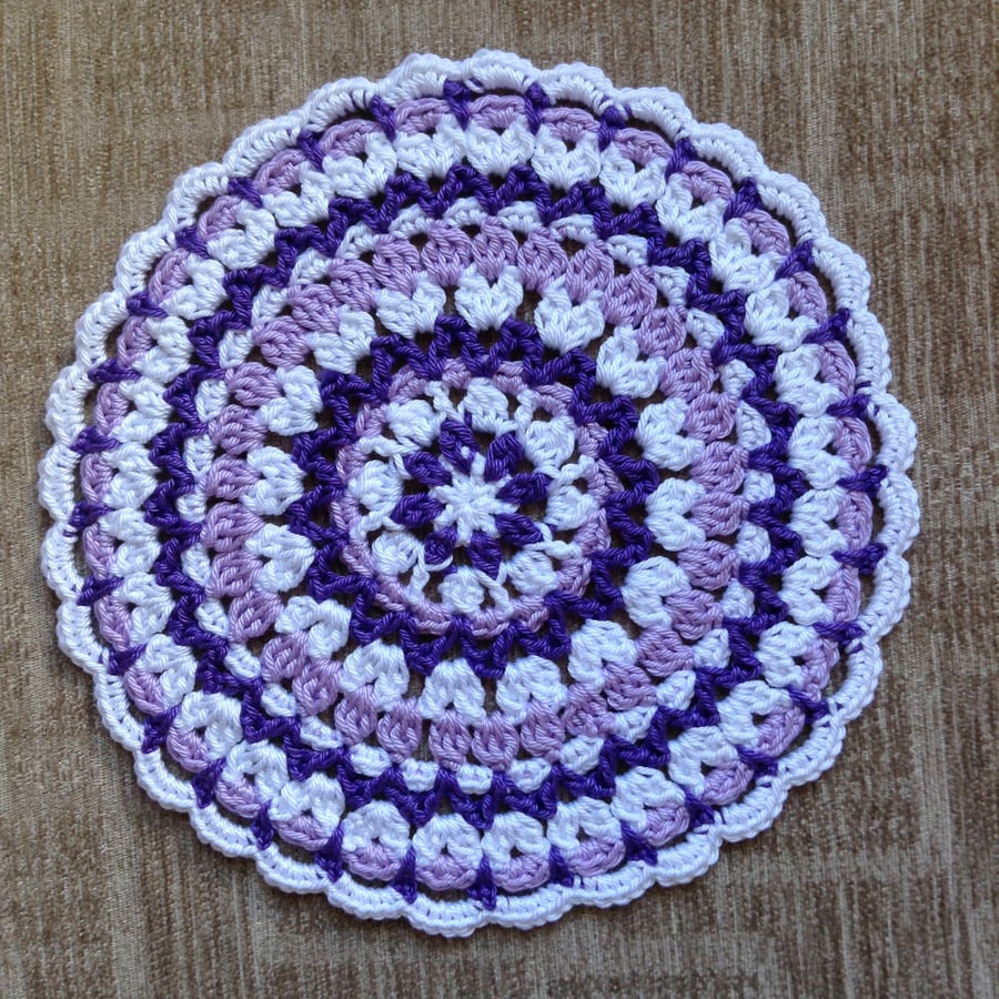 Crochet Mandala Doily Table Mat  in Purple,Lilac and White
