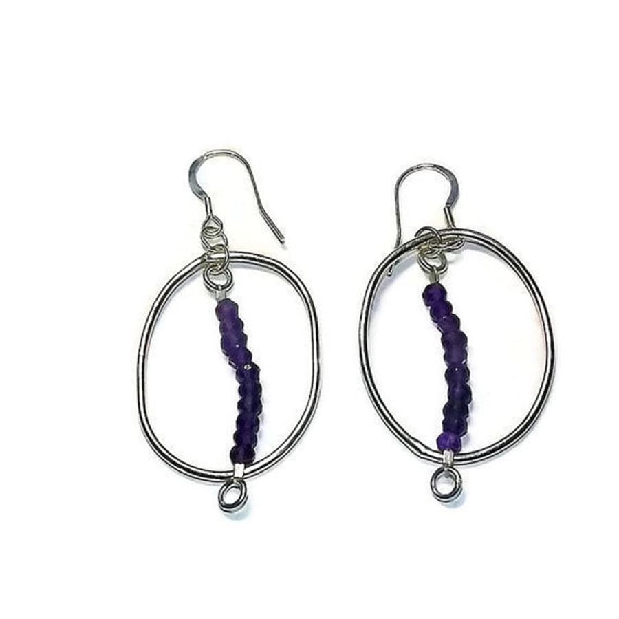 amethyst and sterling silver oval hoop earrings