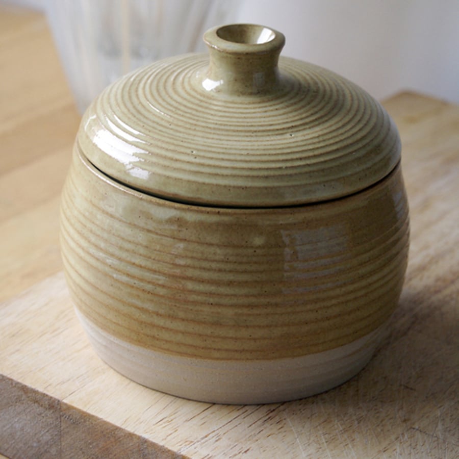 Hand thrown casserole cooking pot glazed in yellow pepper - stoneware pottery