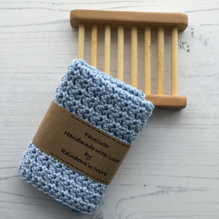 Crocheted Facecloth and Washcloth in  Blue