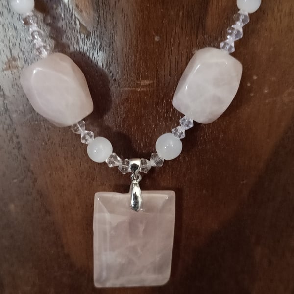 Rose Quartz Natural Stone Necklaces Pink Purple Handmade