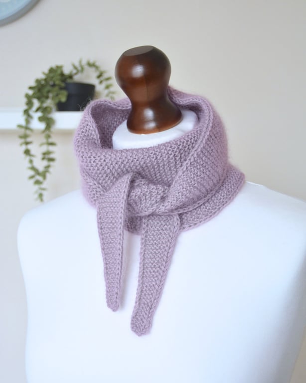 Knitted Scarf Small Triangle Scarflette Harmony Scarf Merino Silk Muted Mauve