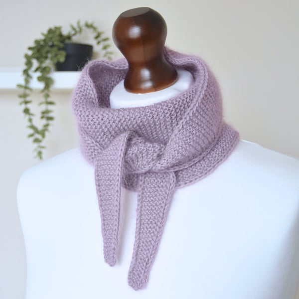 Knitted Scarf Small Triangle Scarflette Harmony Scarf Merino Silk Muted Mauve