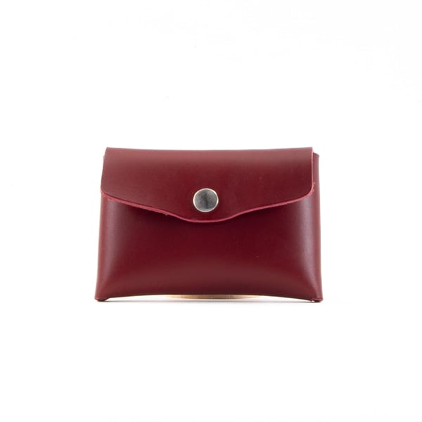 Burgundy Leather Purse, Minimal Coin and Card Pouch 