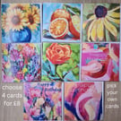 Pick your own cards pack of four colourful floral cards
