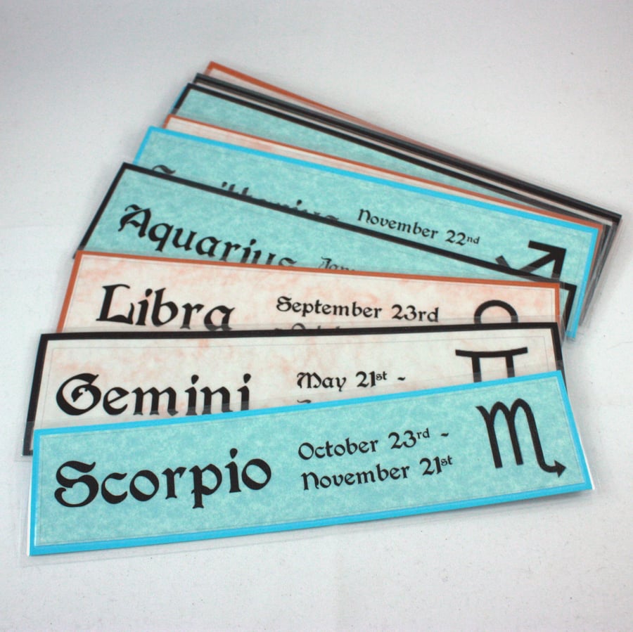 Handmade laminated bookmark - signs of the zodiac