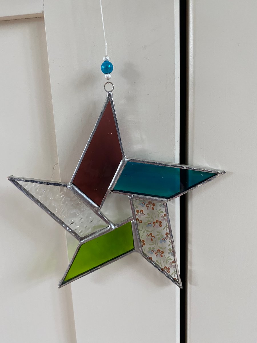 Stained Glass Pentagon Star Suncatcher Decoration 