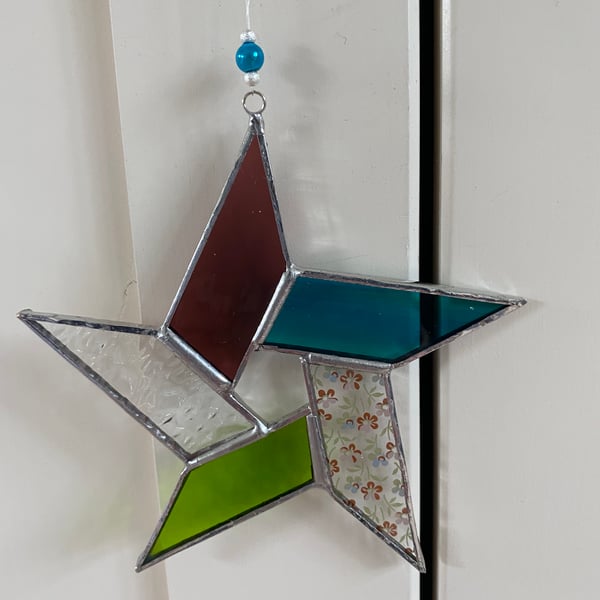 Stained Glass Pentagon Star Suncatcher Decoration 