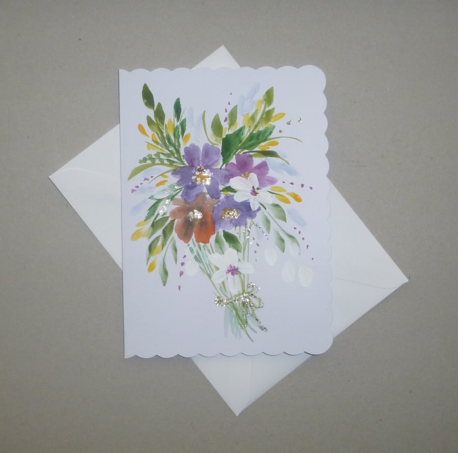 hand painted floral blank greetings card ( ref ... - Folksy