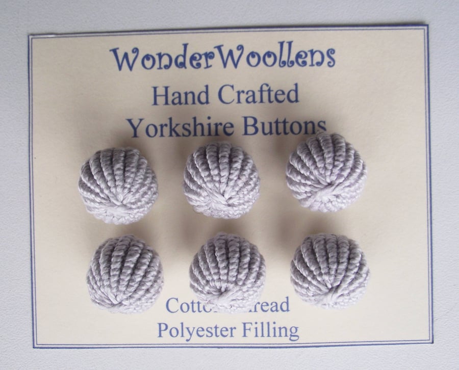 Yorkshire Buttons, Embellishments, Cotton Thread, Set of Six, Light Grey