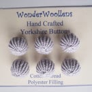 Yorkshire Buttons, Embellishments, Cotton Thread, Set of Six, Light Grey