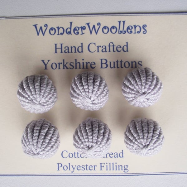 Yorkshire Buttons, Embellishments, Cotton Thread, Set of Six, Light Grey