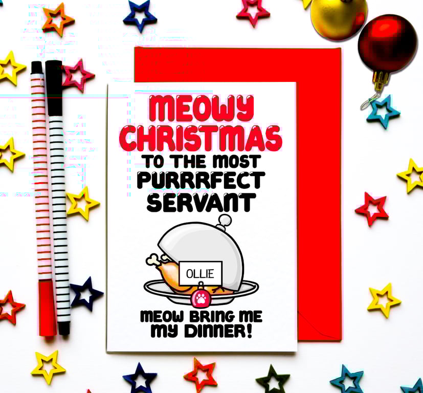 Personalised Funny Christmas Card From The Cat, For Cat Mums, Dads, Pet Owners