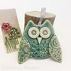 Ceramic owl hanging decoration Pottery owl ceramic bird green
