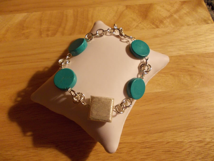 Turquoise coin and chainmaille bracelet