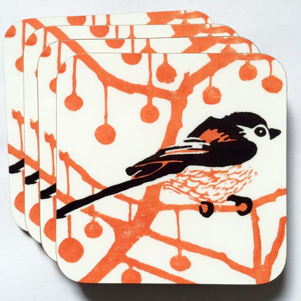 Orange & Black Longtail Coasters Gift Box of 4