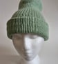 Reversible 2 Greens Wool Knitted Beanie Hat One Size