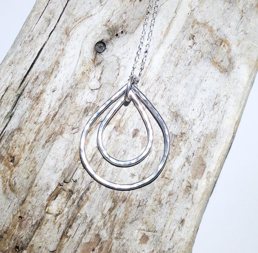 Sterling Silver Double Teardrop Pendant Necklace (NKSSPDTD4) - UK Free Post
